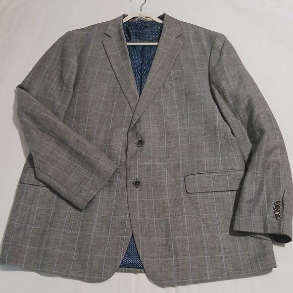 NWOT Joseph Abboud 48L Linen & Wool Grey Window Pane Lined Blazer tailored fit - Picture 3 of 14
